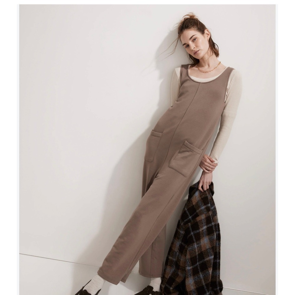 Madewell MWL Superfree Brushed Scoopneck Jumpsuit Taupe Brown Wide Leg Medium